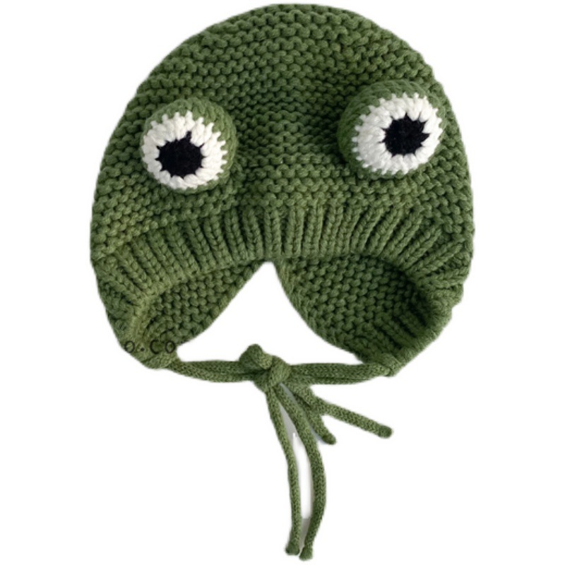 Baby Hat Autumn And Winter Plus Fleece Warm Woolen Hat Baby Frog Cute Super Cute Baby Ear Cap Children's Knitted Hat Item Picture