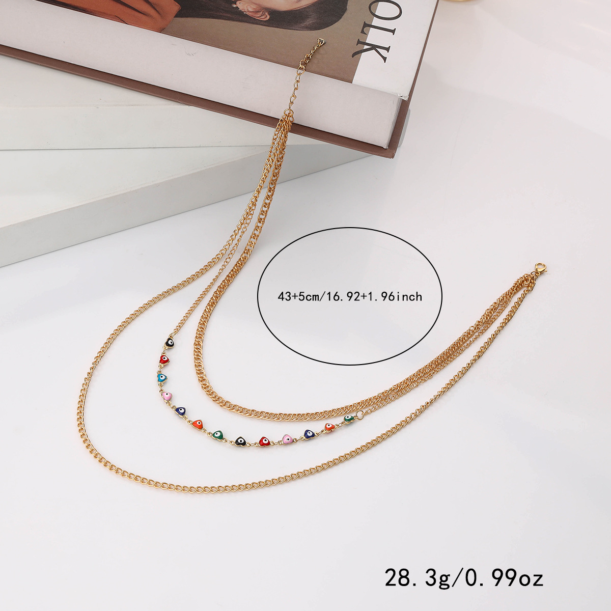 Light Luxury Niche Color Alloy Stone Necklace Long Multi-Layer Fringe Set Accessories Spice Style Sweet Cool Collarbone Chain Specification drawing
