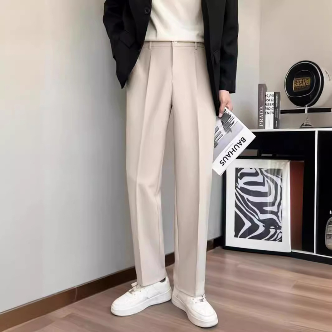 Primavera verano 2024 pantalones pequeños hombre holgado recto drapeado pantalones de hombre nueve puntos pantalones casuales pantalones de traje premium Specification image
