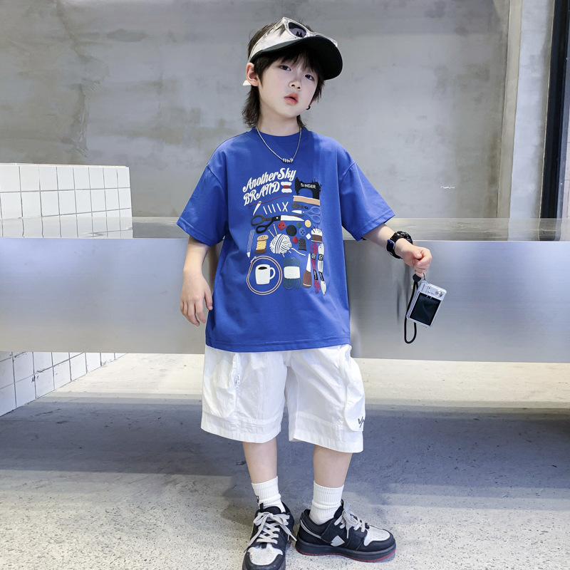 Trendy brand boys' summer wear 2025 new children's cartoon printed short-sleeved T-shirt, loose medium and large children's half-sleeved summer T-shirt details Picture