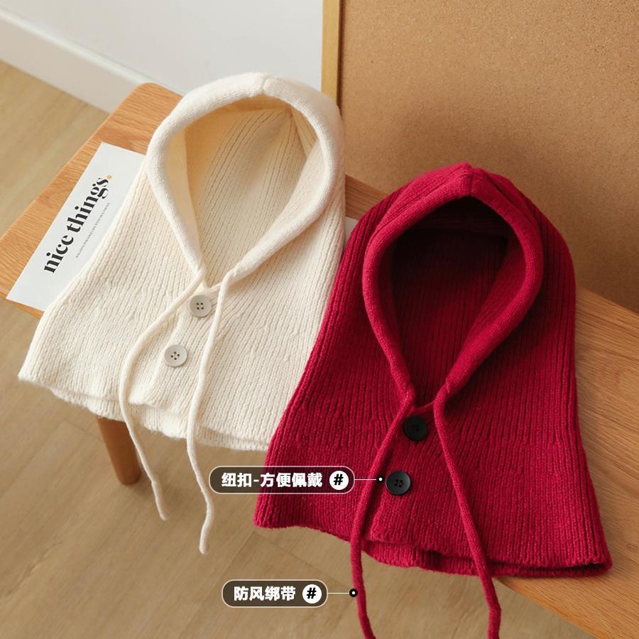 Solid Color Balaclava Girls Korean Knitted Earmuffs Winter Warm Shawl Bib Lei Feng Hat Specification drawing