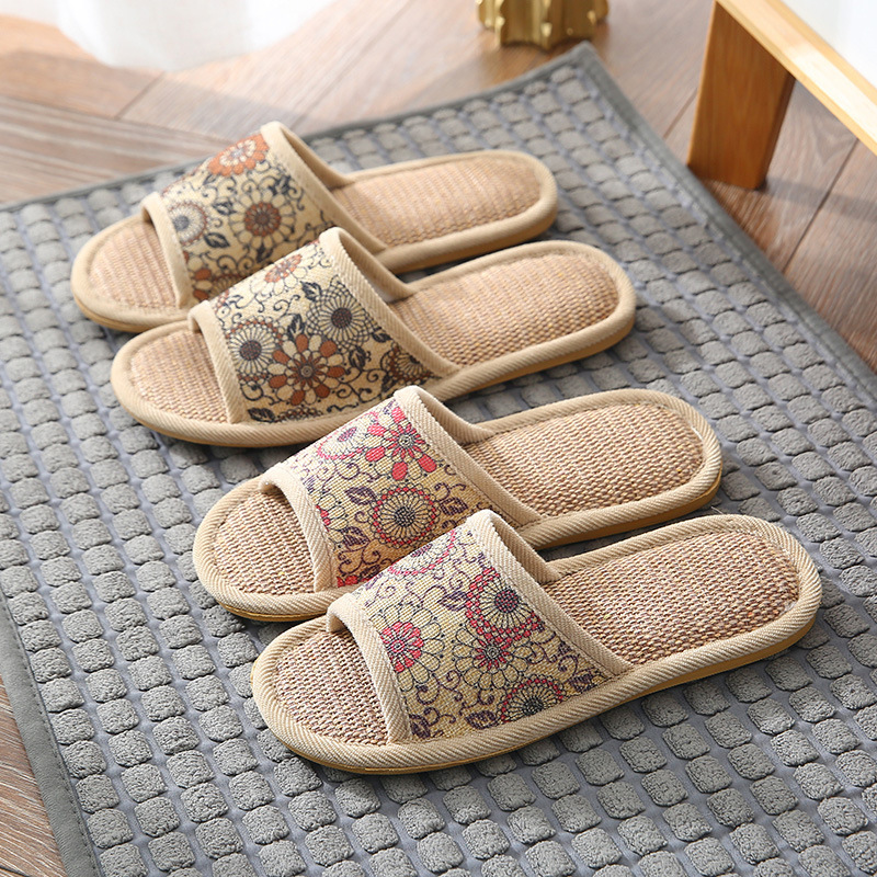 Linen slippers for women are cute all year round, indoor anti-slip home, home wheels, cotton and linen couple, soft-soled cool slippers for men, spring and autumn Specification image