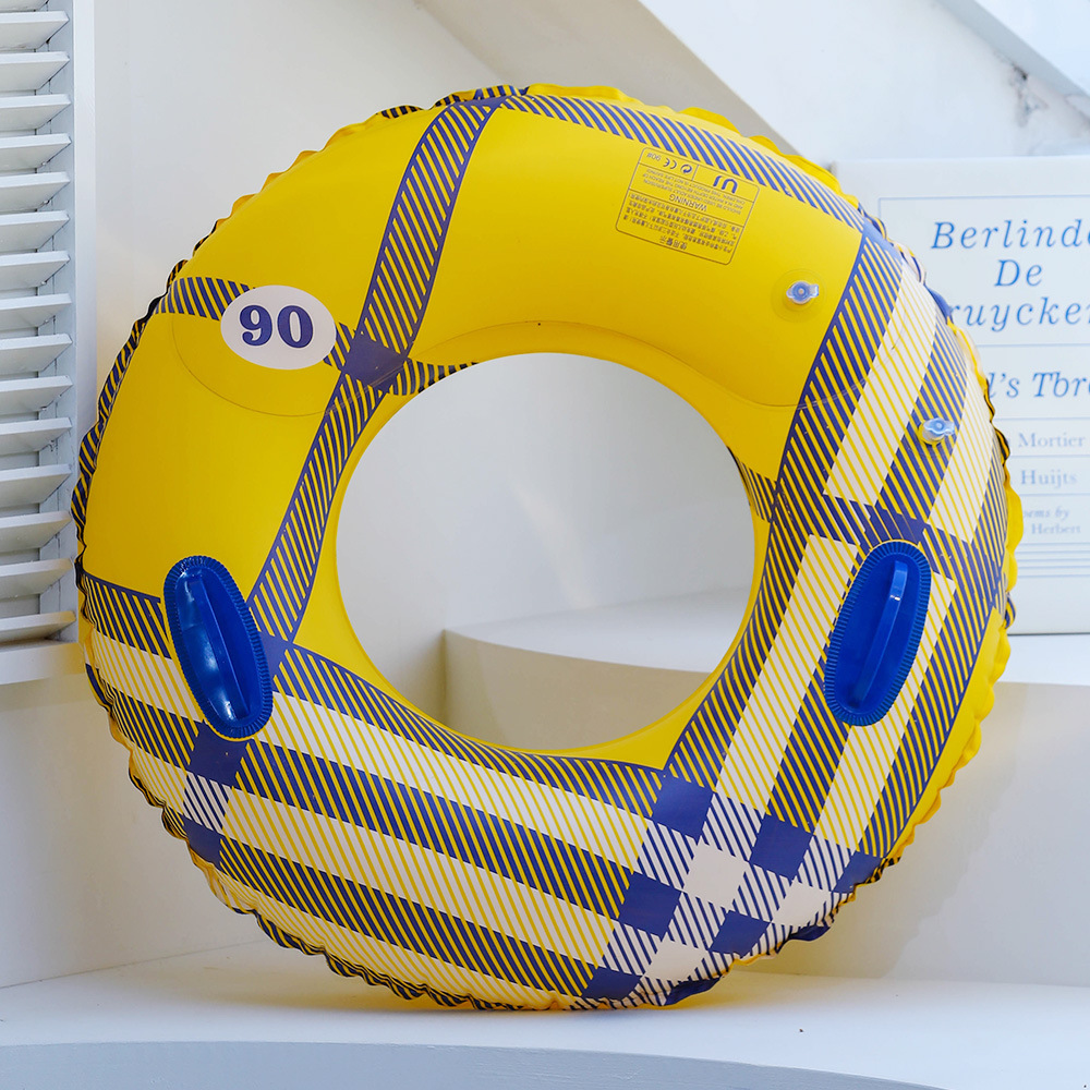 24 Double Valve Yellow Checkered Wind Swimming Ring With Extra Thickened Adult Pvc Underarm Ring Hand Swimming Ring details Picture