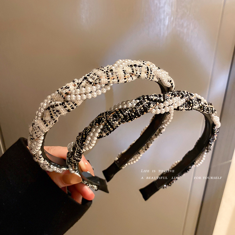 Korean Autumn Pearl Winding Headband Texture Retro Niche 100 Bypass Headband High-Grade Temperament Fashion Hair Accessories Hairpin