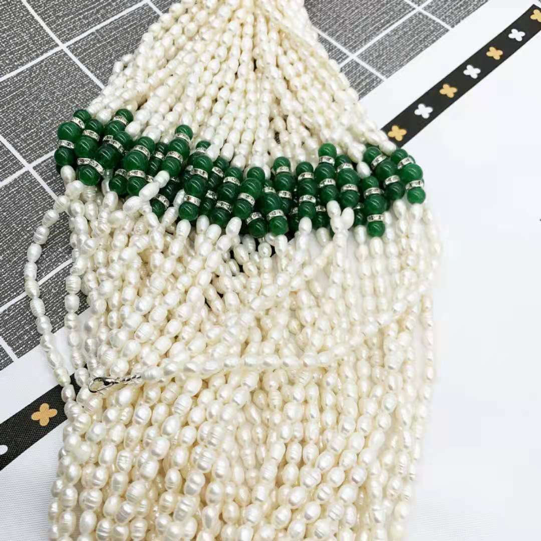 Natural freshwater pearl necklace and agate red and green fashion combination, a great gift for Mother's Day from live-streaming influencers details Picture