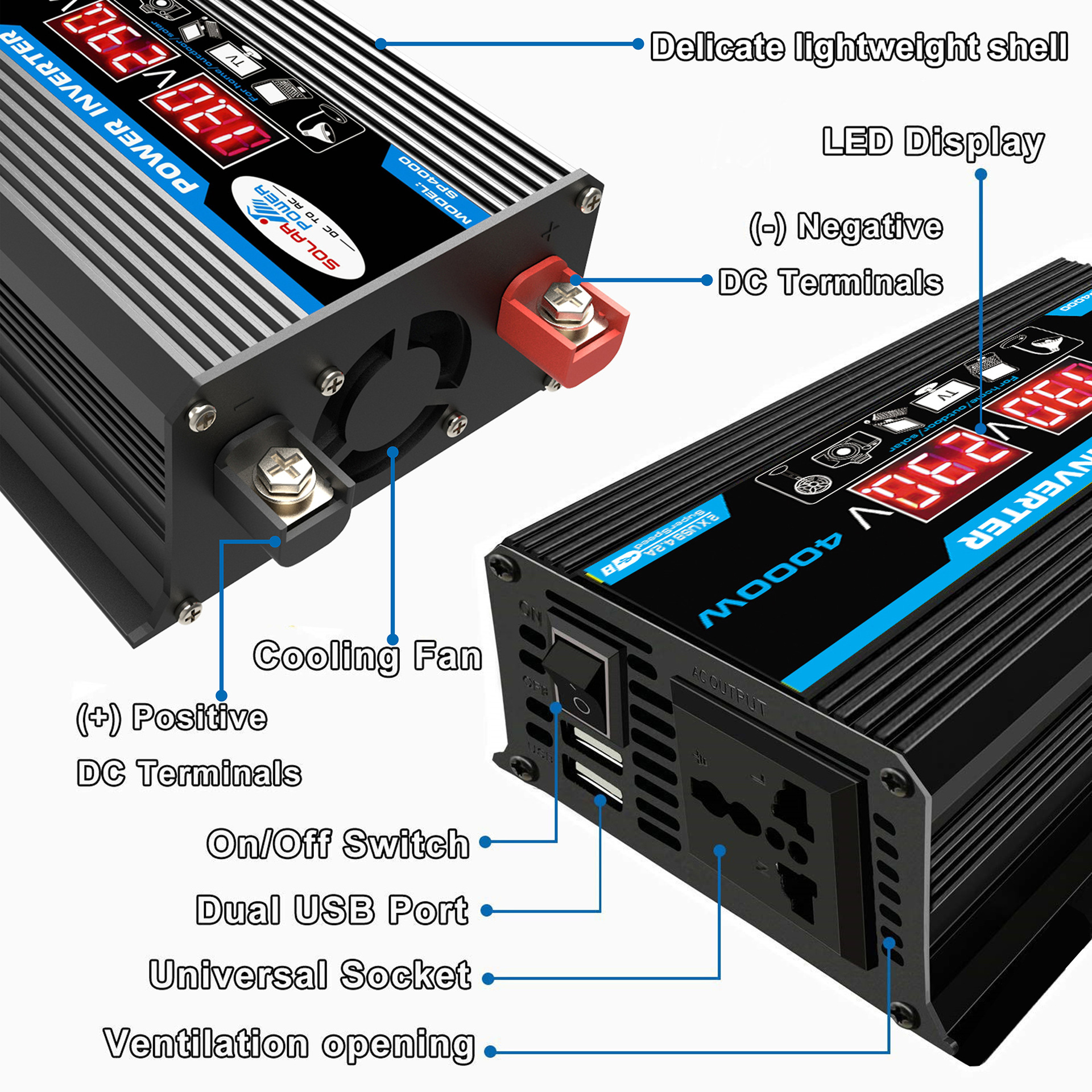 Cross-border bestseller inverter 12V-220V/110V300W portable with dual USB for car and home use and display screen pic 4