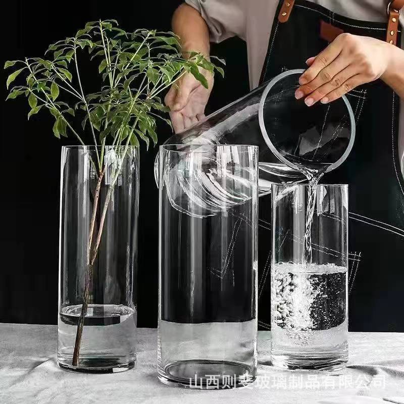 则斐一件代发网红透明直筒玻璃花瓶卧室桌面客厅餐桌鲜花插花摆件