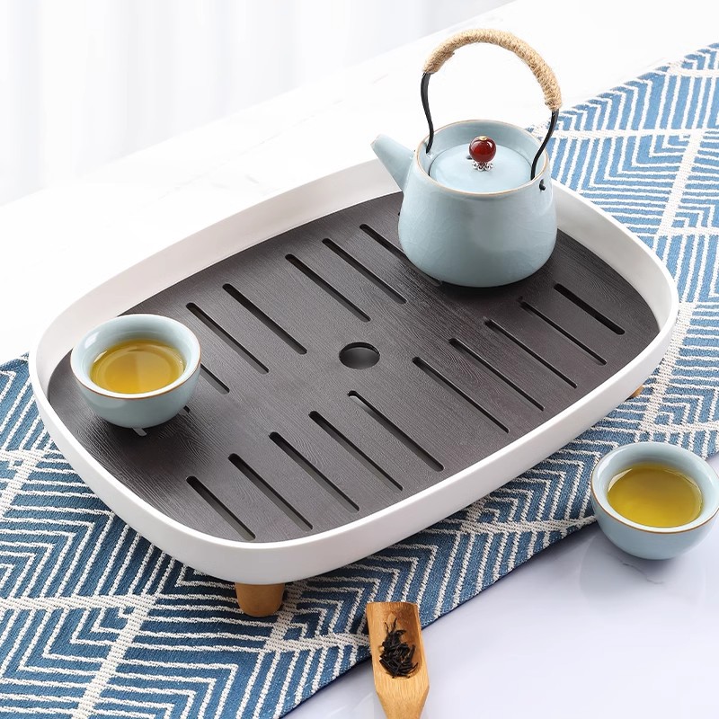 Japanese-style tea tray, home light luxury modern small water storage tea table, Gongfu tea set, simple dry brewing table, draining tray details Picture