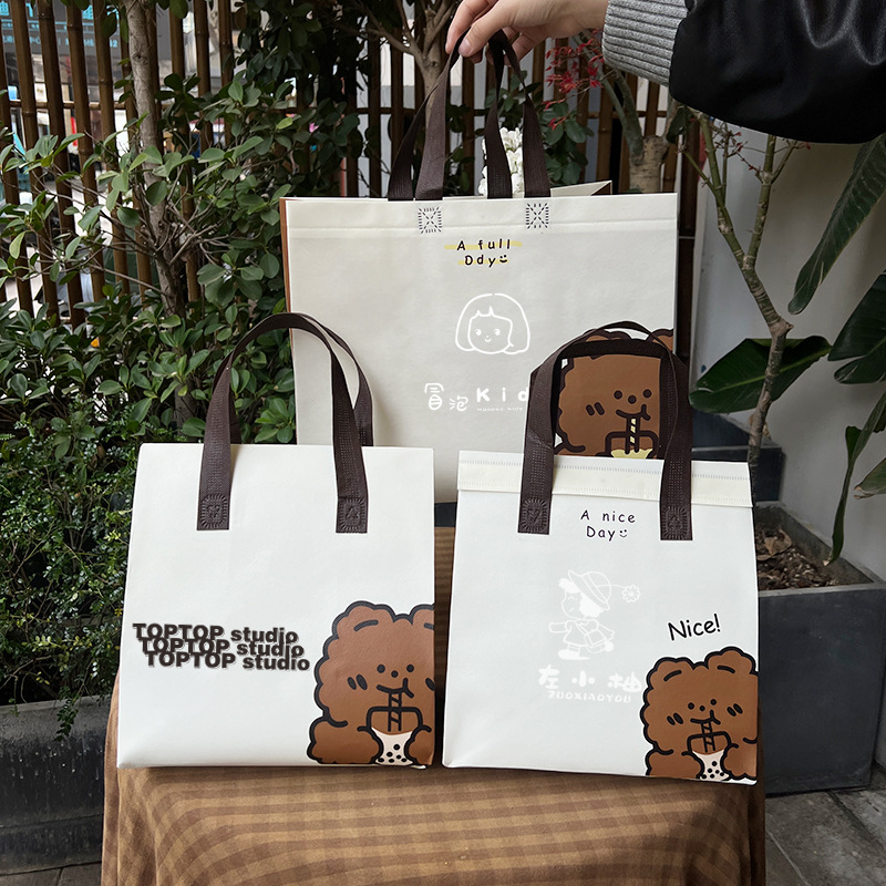 Wholesale thickened laminated non-woven fabric bags, takeout packaging bags, shopping eco-friendly bags, fast food bags, takeout bags, insulation details Picture