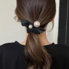 Bow tie large intestine hair band, high-end pearl hair tie, women's summer 2023 new style, elegant Korean high-elasticity rubber band details Picture