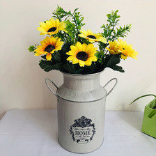 新款个性铁皮桶干花插花桶创意花瓶做旧铁皮桶花盆道具花器装饰