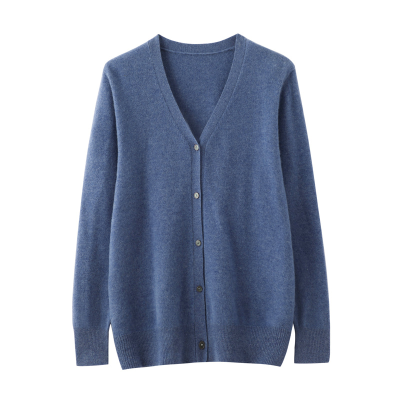 Autumn and winter pure wool knitted cardigan men's coat, V-neck loose business casual long-sleeved single-breasted cashmere sweater Specification image