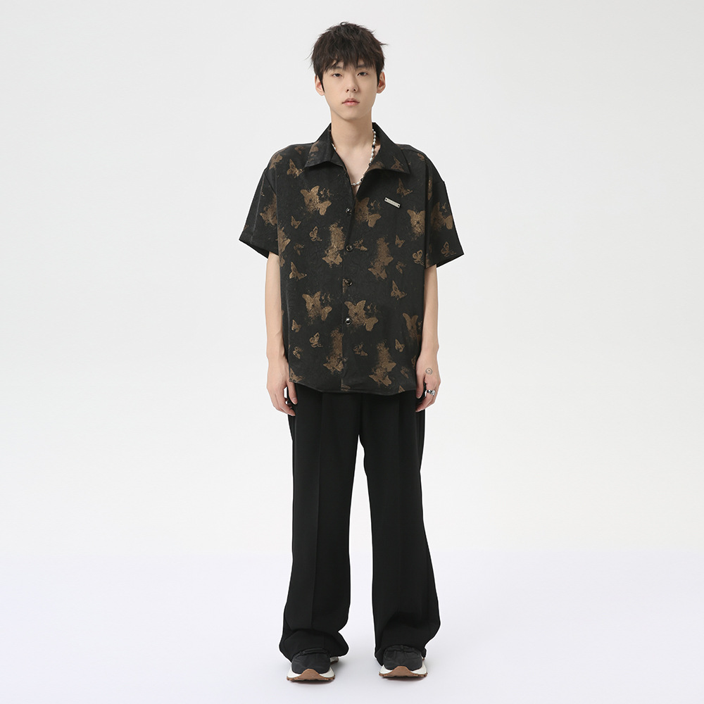 MTLCLOTHES men's Wear: 2024 Summer Collection New Japanese retro butterfly-printed trendy lapel shirts for casual wear Specification image