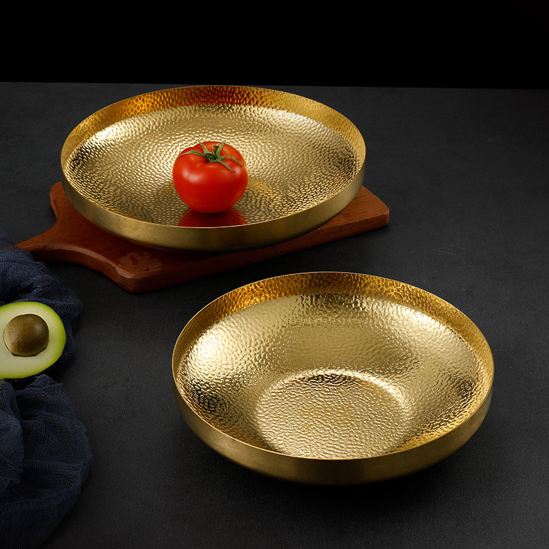 Three-Layer Steel Plate Fruit Plate Stainless Steel Salad Plate High Appearance Level Export Dessert Plate Hotel Commercial Dishes