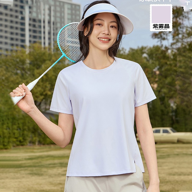 Ice silk cool Sensation quick-drying T-shirt for women, a new summer sports, fitness and yoga short-sleeved, comfortable and loose plus-size top pic 18