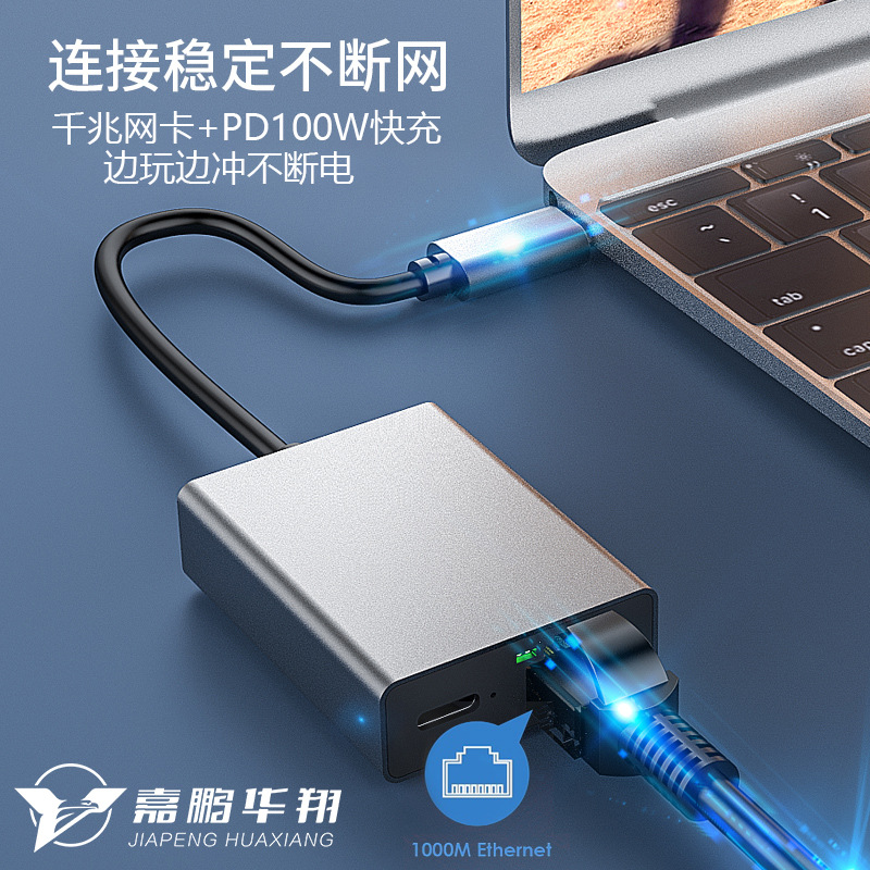 TypeC二合一拓展坞PD100W带千兆网卡Micro百兆网卡跨境热销扩展坞