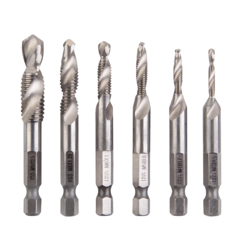 6-piece set of tap tapping drill bit, metric tapping drill bit set, drill and tap integrated hexagonal handle compound machine tap Item Picture