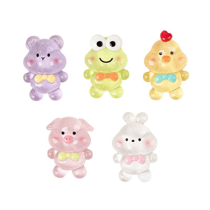 Resin accessories, cartoon glitter, ice-transparent animal diy cream glue, phone case patches, children's hair accessory decorative materials Item Picture