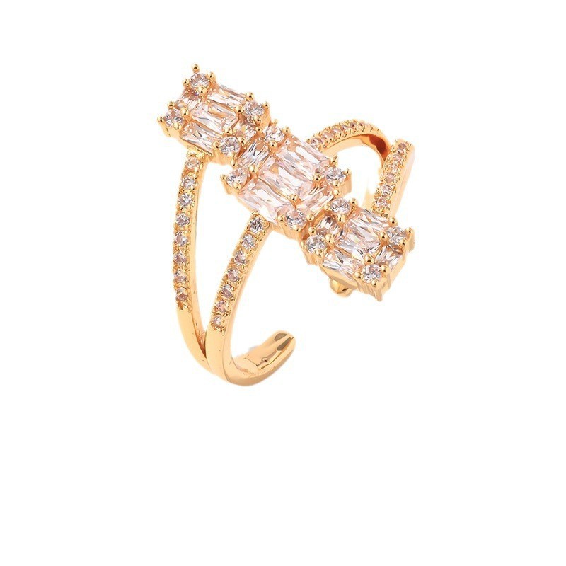 2023 European and American exaggerated copper micro-inlaid zircon ring for women, non-fading open ring, niche index finger ring wholesale, Kas Item Picture