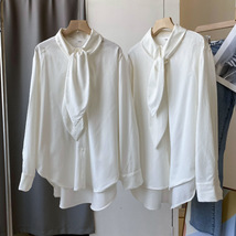 3.27春季韩版潮流长袖衬衫女设计感纯色小众上衣