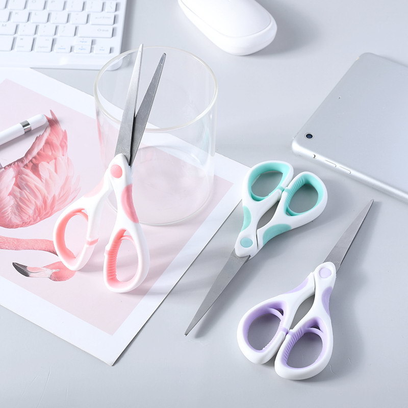 ins Macaron color art scissors wholesale two-color trumpet student stationery air cushion scissors office labor saving hand scissors full figure