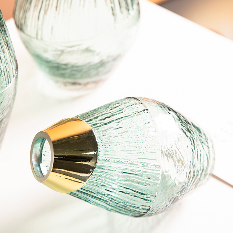 软装轻奢镀金玻璃花瓶摆件透明彩色插花瓶工艺品样板房家居装饰品详情图5
