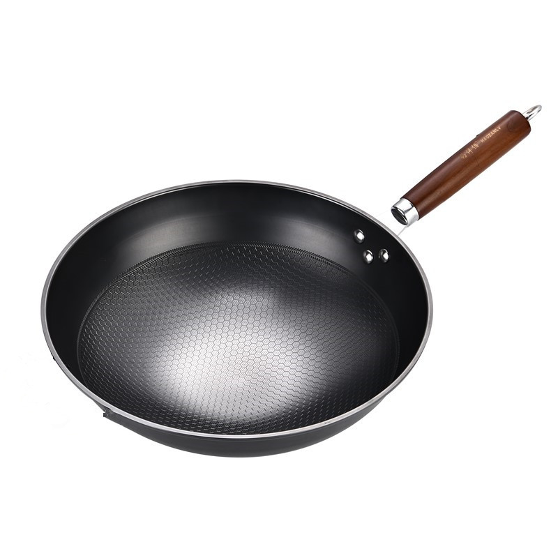 Fabricante al por mayor neumático nitrogenado honeycomb levitación wok sin recubrimiento antiadherente wok de hierro wok regalo una pieza de reemplazo de cabello details Picture