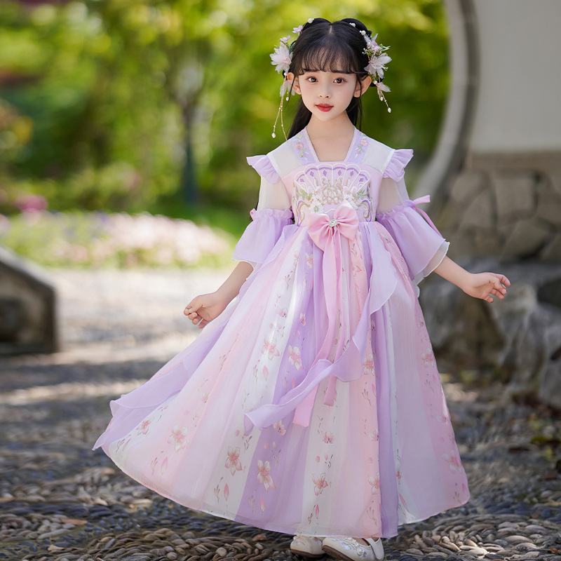 National Trend - Girls' Hanfu Summer 2026 New Children's Ancient Dress Super Fairy Ancient Style Princess Dress National Style Embroidered Chiffon Dress details Picture
