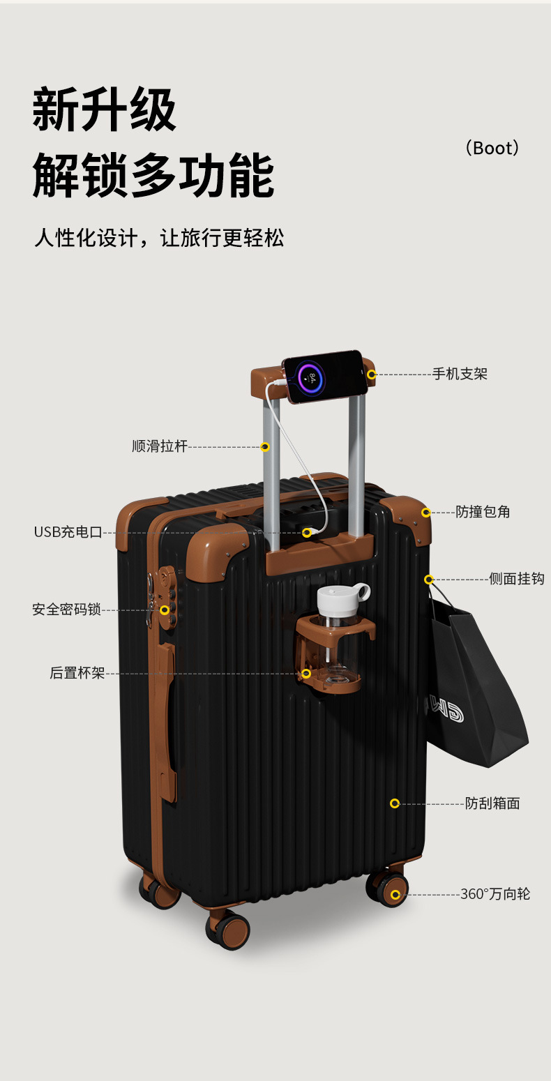 新款子母行李箱静音万向轮20寸登机箱大容量拉杆箱26寸结婚箱密码详情4