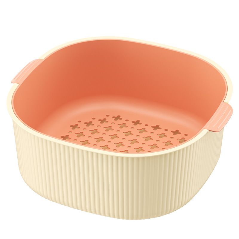 Kitchen Double Drain Basket Plastic Rice Washing Machine Washing Basin Household Living Room Fruit Tray To Wash Fruit And Vegetables Blue Son Item Picture
