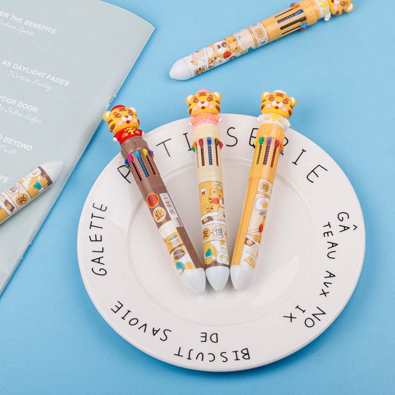 Ten-color ballpoint pen, cartoon, cute and creative, multi-color ballpoint pen, press-type color multi-functional pen, multi-color pen in one details Picture