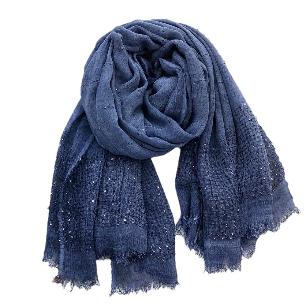 Cross-Border Scarf Spring Foreign Trade Cotton Scarf Female Solid Color Dirty Dyed Sequin Muslim Scarf Rectangular Gauze Scarf Item Picture