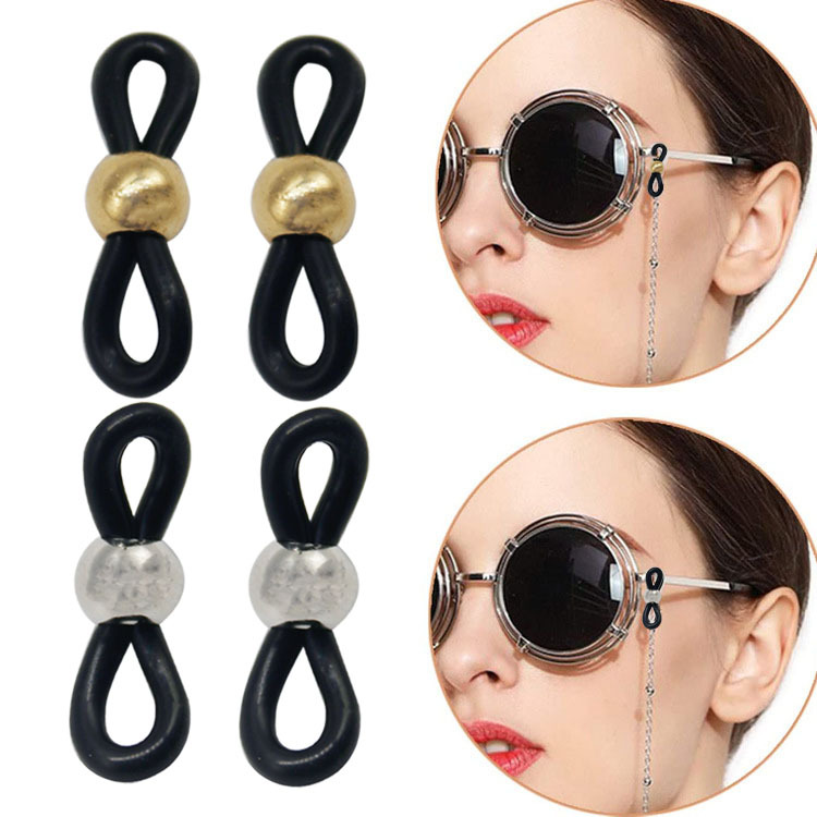 diy accessories: black and white round bead stainless steel eyeglass chain, silicone anti-slip buckle, golden bead 20mm figure-eight eyeglass buckle details Picture