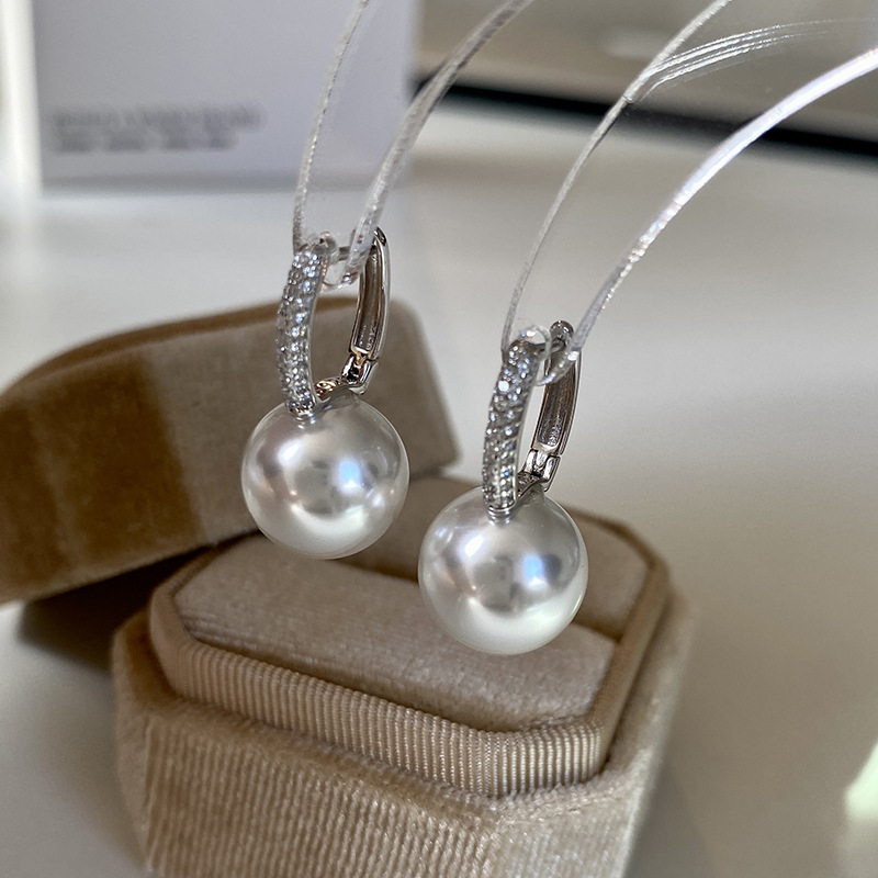 法式轻奢澳白珍珠耳扣s925纯银优雅经典百搭简约气质珍珠耳环耳饰