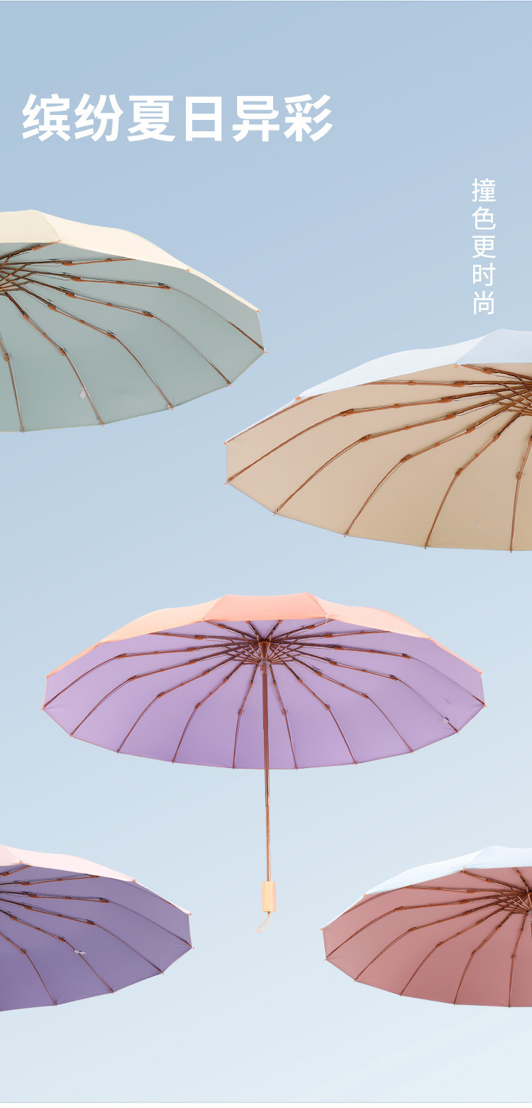16骨遮阳太阳伞防紫外线女折叠高颜值彩胶晴雨两用upf50+雨伞定制详情6