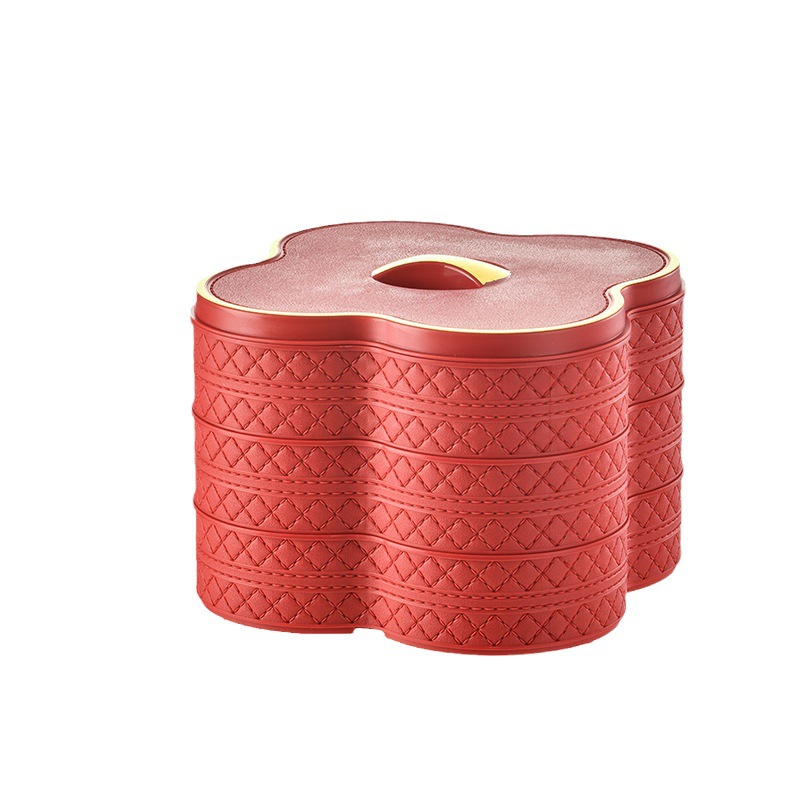 New light luxury faux leather fruit plate, multi-layer dried fruit box, compartments with LIDS, nut and candy box, living room snack plate Item Picture
