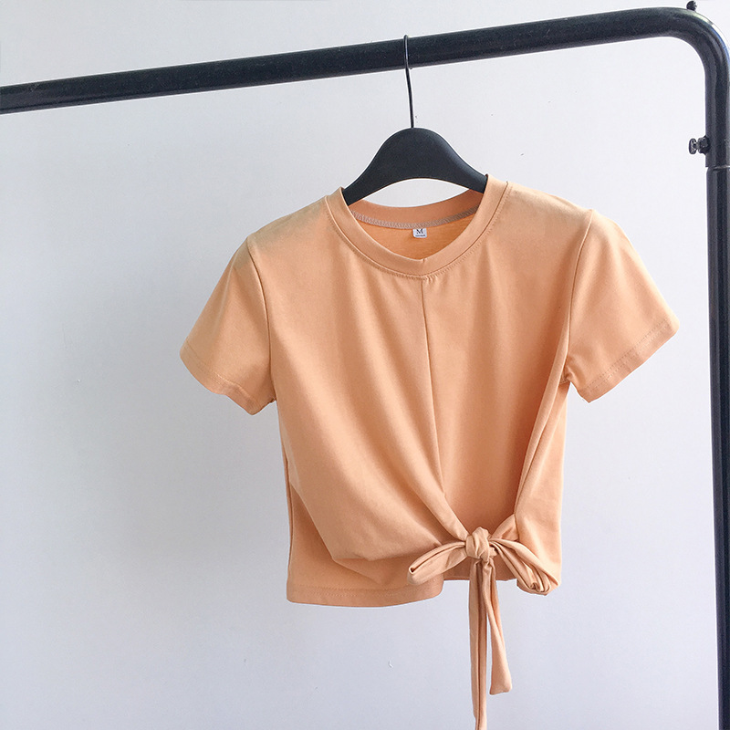 Short T-shirt Women's short-sleeved ins trendy summer wear 2025 new design sense lace-up T-shirt Korean-style high-waisted crop top Application Scenario