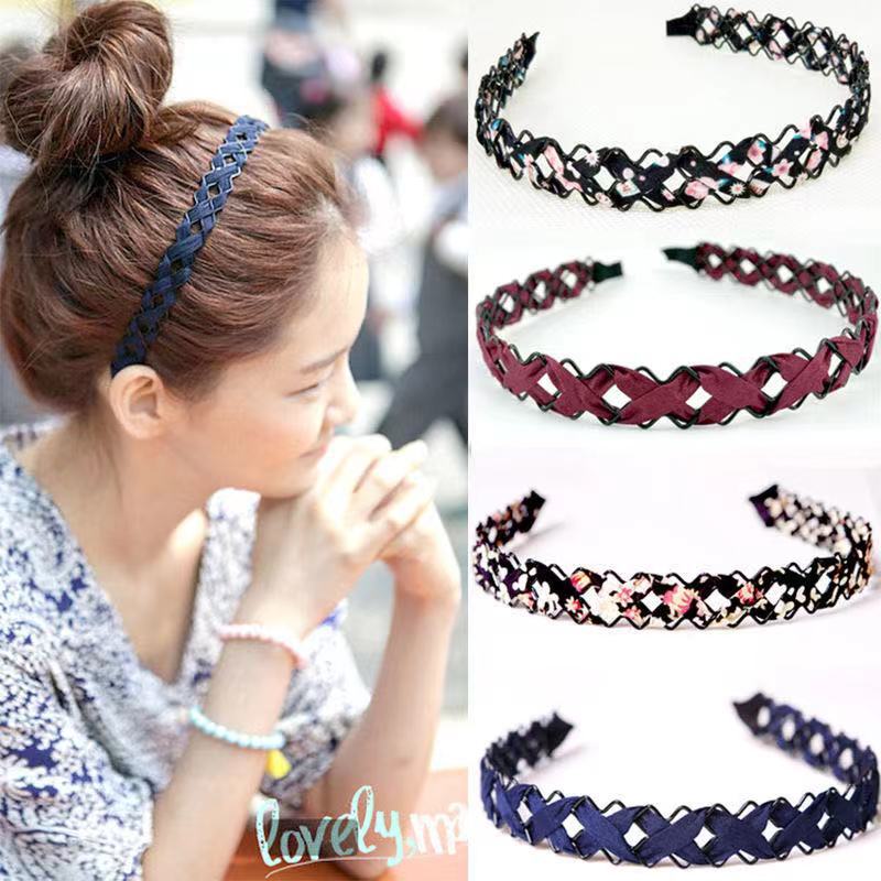 Fashionable Japanese and Korean hollowed-out fabric hand-woven wire headband, simple and fresh hair clip, wide-edge hair clip headwear Specification image