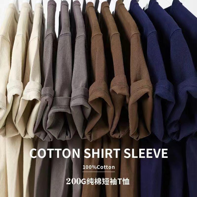 Polainas sueltas de algodón pesado base casual manga corta camiseta de algodón vintage color sólido cuello redondo estilo de día hombre details Picture