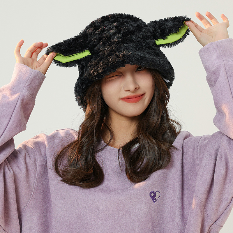 Korean Version Of Cute Sweet Sheep Baa Baa Ear Hat Plush Warm Lamb Fisherman Hat Female Winter Sheep A Sheep Basin Hat Application Scenario