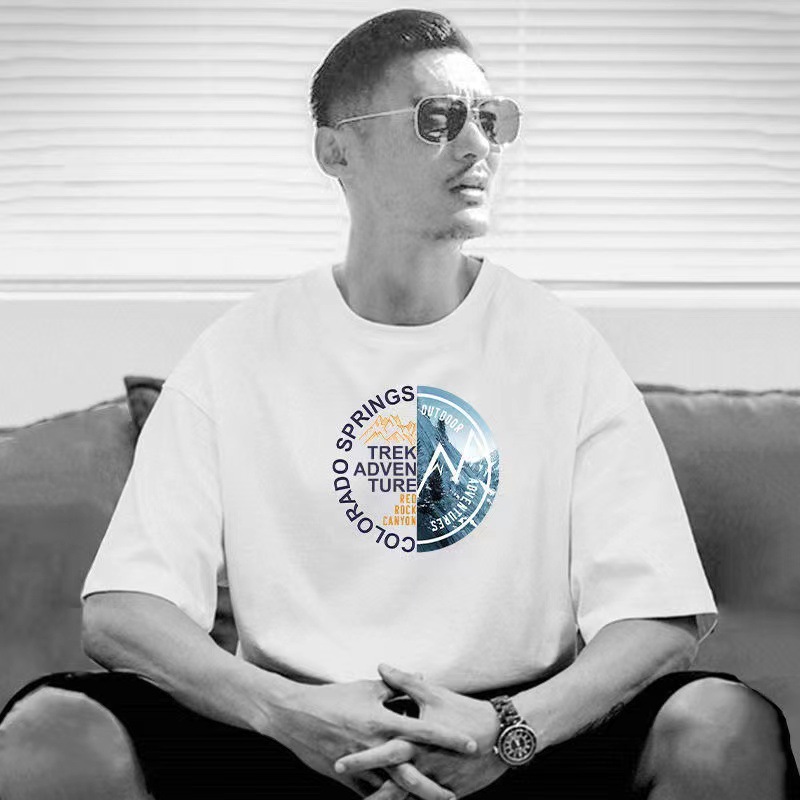 Summer new short-sleeved T-shirt for men, large size loose and versatile base layer, trendy brand half-sleeved ins pure cotton clothing T-shirt details Picture
