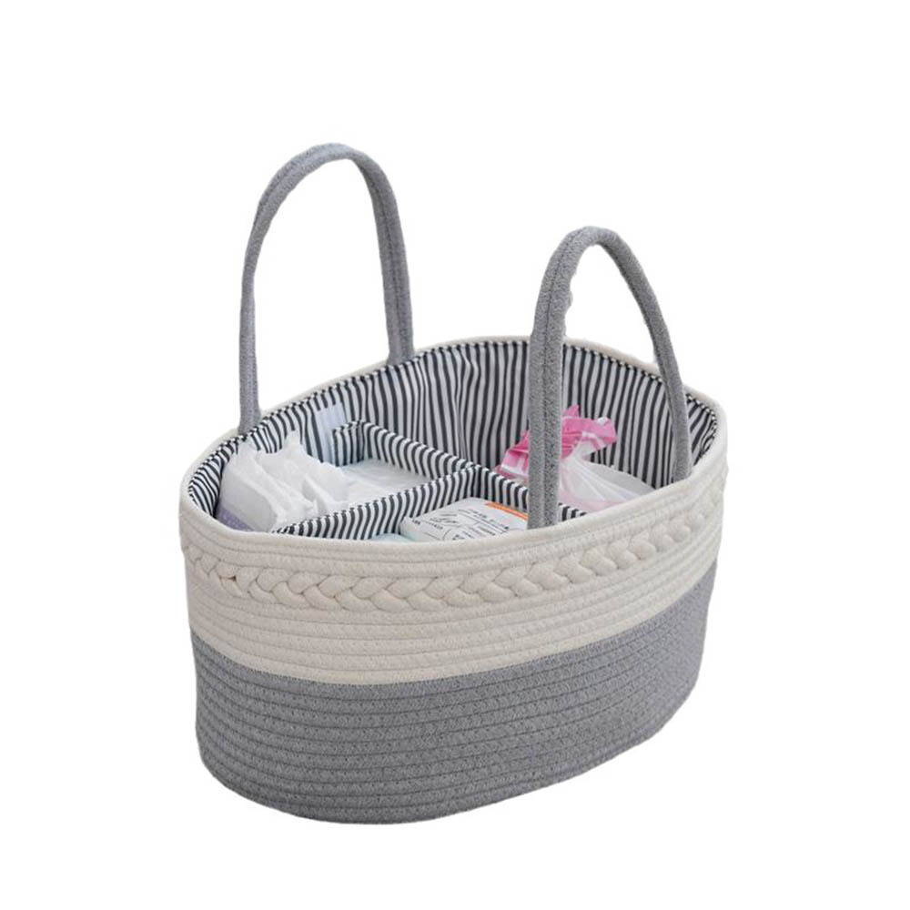 Cross-border hand-woven cotton rope baby diaper basket, toy storage basket, storage box, detachable baffle, hand-held basket details Picture