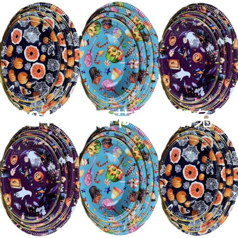 Christmas Oval Fruit Plate New Bag Gold Border Flower Paper Plate Halloween Easter Fruit Plate Rs-4967 Item Picture