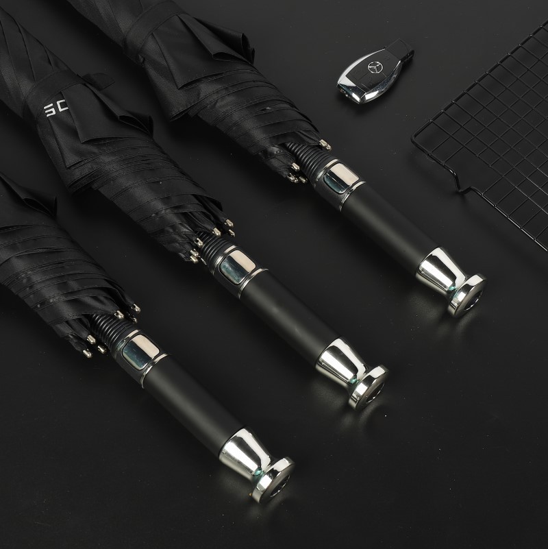 Customized logo VIP straight handle eight-bone black rubber automatic umbrella, men's plain business windproof advertising umbrella wholesale Specification image