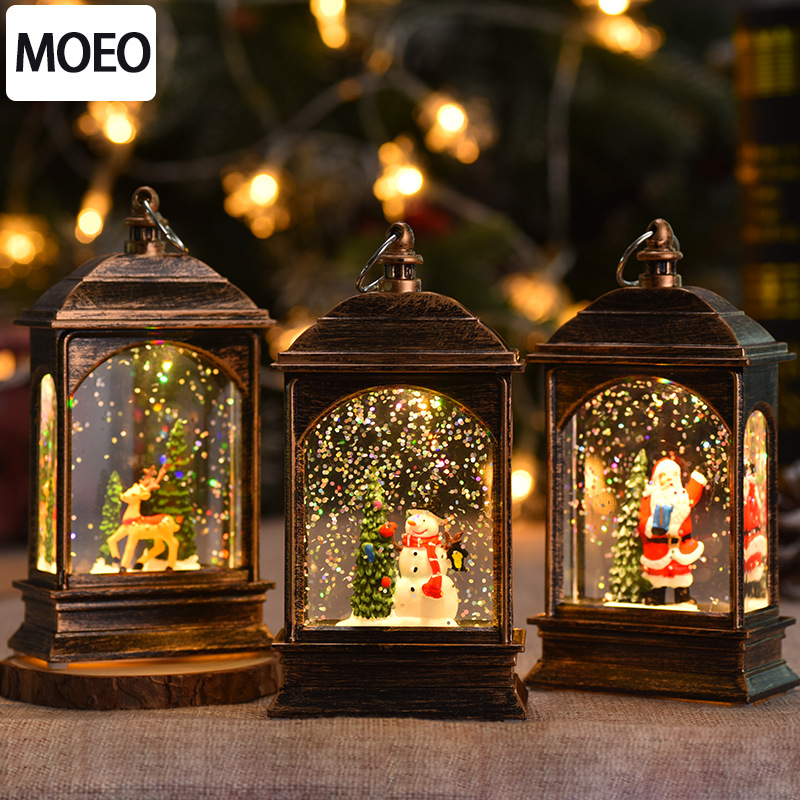 Christmas Light Interior Waterflood Old Man Flat Small Wind Lamp Tabletop Decoration Snowman Small Oil Lamp Decoration