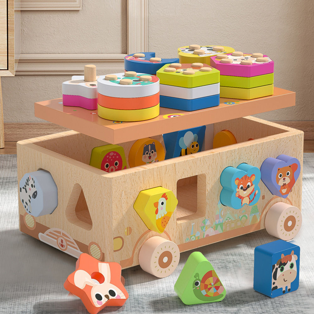 Montessori Early Education Multi-Gong Neng Farm Animal Car Shape Matching Cognitive Fishing Carrot Pulling Male And Female Educational Toys details Picture