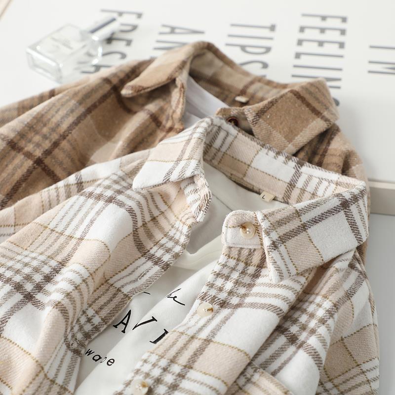 Checkered coat, Japanese-style woolen shirt, thickened long-sleeved design for female students, shirt, short coat, trendy manufacturer