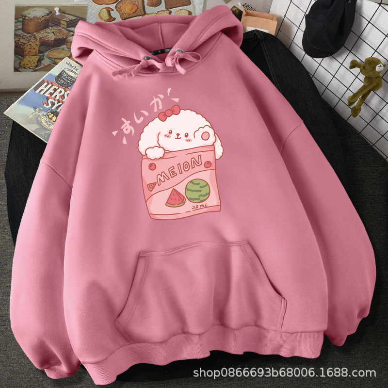 Otoño invierno coreano estilo medio largo mujer capucha capucha versión grande holgado estampado tops de mujer stand de piso en vivo fuentes details Picture