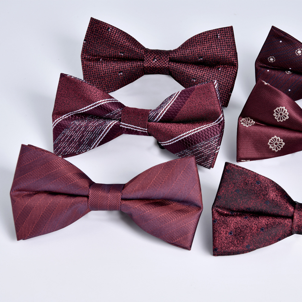 领结男士酒红色双层提花新郎结婚喜庆红色平头新款大量现货