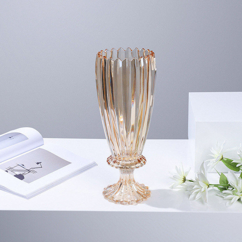 现代ins简约轻奢欧式桌面玻璃花瓶透明高脚客厅百合水培鲜花摆件图